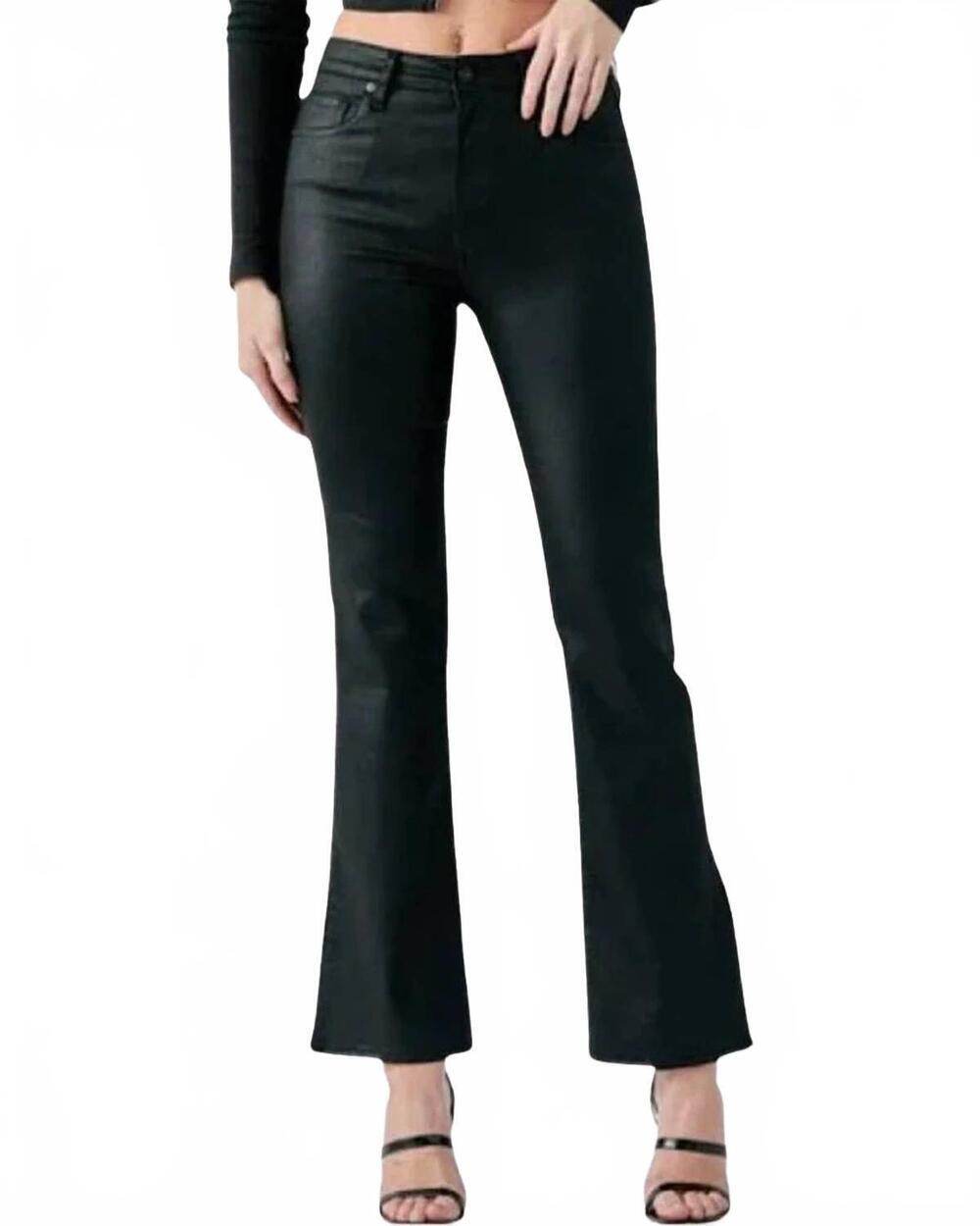 NEW HIDDEN ryan high rise coated side slit bootcut pants in black